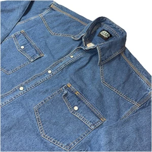 Key Dark Denim Pearl Snap Shirt Mens L Workwear Long Sleeve Western Heavyweight - Picture 1 of 13