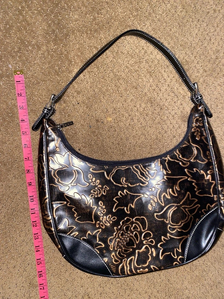 Maxx New York Shoulder Bag leather embossed leaves Half-moon Y2K Retro - Image 1 of 4