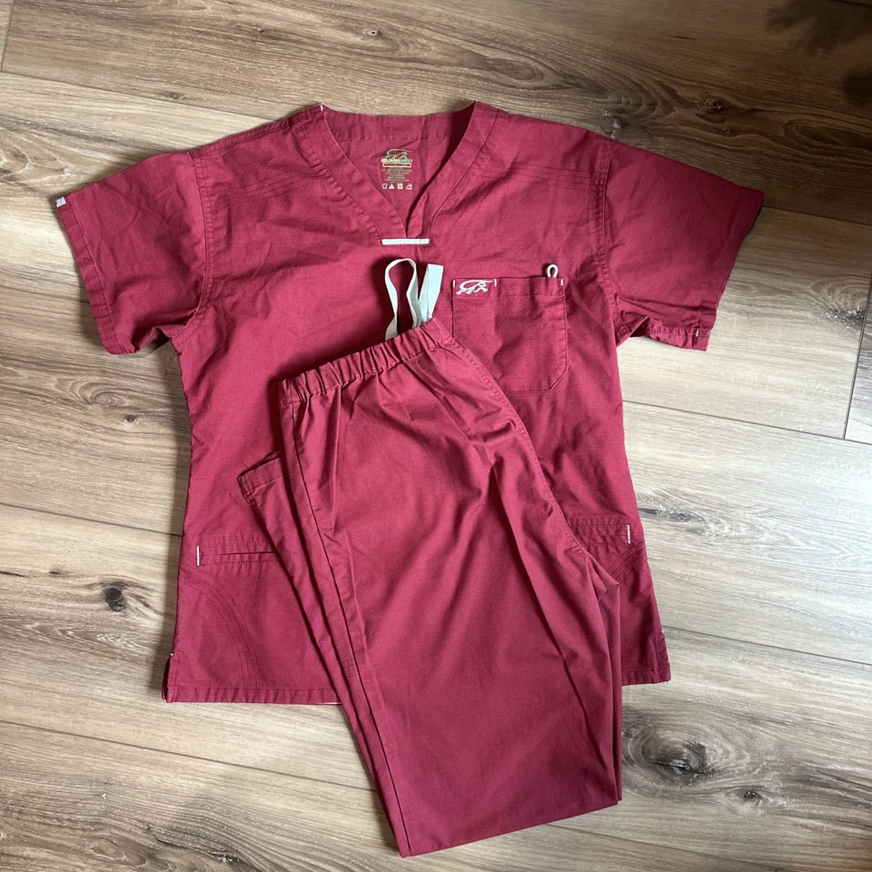 Iguana Med Uniforms Red Sm Women's Scrub Set Enhanced V-Neck Top/Multi Pocket - Image 1 of 4