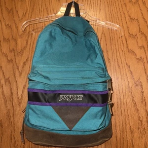 Jansport Vintage Superbreak Suede Leather Bottom Teal Green Backpack One Size - Picture 1 of 20