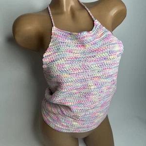 Urban Heritage Pastel Crochet Style Knit Halter Top Y2K Coquette Festival S - Picture 1 of 10