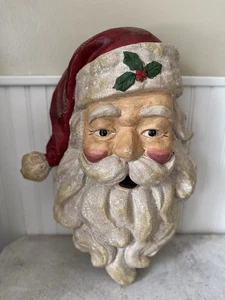 Vintage grande volto di Babbo Natale 18” x 13” testa di cartapesta da appendere a parete vecchio mondo usato in ottime condizioni - Foto 1 di 14
