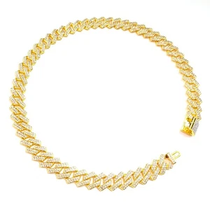 Collar de gemas de cadena de eslabones cubanos inclinados dorados (elige tu longitud) - Imagen 1 de 8