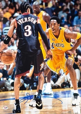 Allen Iverson Signed 16x20 Philadelphia 76ers Metallic Photo W Kobe W Insc PSA - Image 1 of 2
