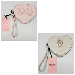 JUICY COUTURE Valentines Heart Zip Around Wristlet YOU PICK ~ Cream ~ Pink - Picture 1 of 6