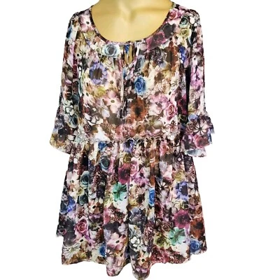Jessica Simpson Maternity Bohemian Multicolor Floral Half Sleeve Tunic Top SizeM - Image 1 of 4