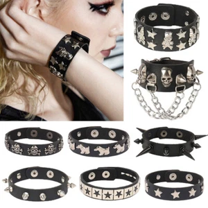 Men Women Punk Rivet Spike Leather Bracelet Wrist Band Cuff Bangle Jewelry Gift - Picture 1 of 42