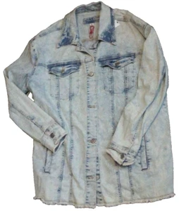 Maurices Denim Jean Jacket Coat Mens Large Blue Button Up Acid Washed Cotton - Picture 1 of 5