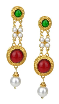 Ella Jonte lange Perlen Ohrringe gold weiß rot grün Trend Perlenohrringe - Bild 1 von 2