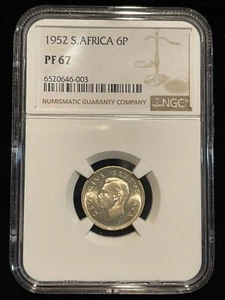 SOUTH AFRICA 6 Pence 1952, NGC PF 67 Superb Gem UNC Proof, Beautiful Fields. C9 - Picture 1 of 2