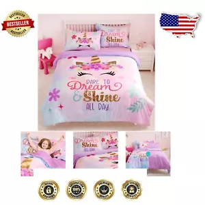 Soft & Breathable Twin Unicorn Comforter Set - 5-Piece Kids' Bedding Collection - Picture 1 of 9