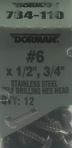 Dorman 784-110 Self Tapping Screw-Stainless Steel-Hex Washer Head # 6 x 1/2”,3/4 - Imagen 1 de 3
