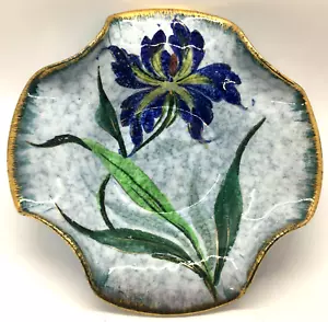 Italienische Iris Schale mit gerafftem Rand Kunstkeramik handbemalt Hochglanz Vintage Mid Century - Bild 1 von 7
