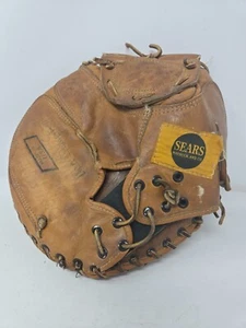 Vintage Del Crandall Catchers Mitt Baseball Glove Brown Leather 1960s MLB Sears - Picture 1 of 9