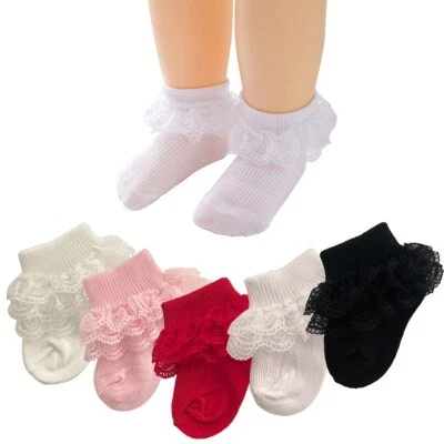 Newborn Baby Girls Socks Lace Ruffle Frilly Ankle Dress Sock for Infants Todd... - Image 1 of 4