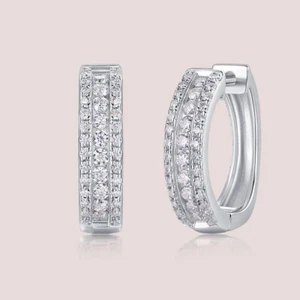 0.3cttw Real Moissanite Hoop Earrings 3 Rows for Women 925 Sterling Silver Gift - Picture 1 of 11