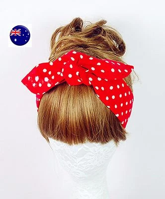 Women Girl Retro Vintage Boho bohemian Polka Dot bow scarf Hair head band tie up - Image 1 of 4