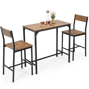 3 Piece Pub Table Set Bar Table Chairs Set of 2 Kitchen Counter Height Bistro Di - Picture 1 of 7