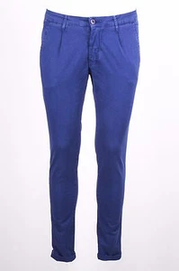 PANTALONE MORO CHINO con pence SLIM FIT COTONE STRETCH LEGGERO CON ZIP INDACO - Foto 1 di 8