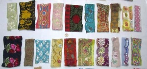 VERY RARE LOT Antique Vintage Sari TRIM LACE EDGING RIBBON 25Pcs EMBROIDERED  - Picture 1 of 4