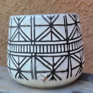 Glazed Geometric Black and White Terra Cotta Planter - Picture 1 of 7