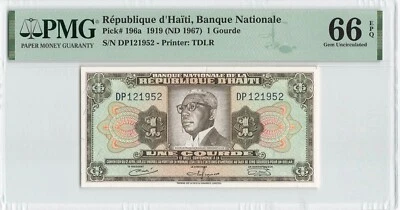 HAITI 1 Gourde 1968, P-196a, TDLR Print Scarce Type, PMG 66 EPQ Gem UNC Grade - Image 1 of 2