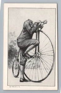 1935 senza testa macabro penny farthing ciclista bici umorismo fumetto strana cartolina - Foto 1 di 2