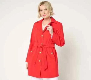 NEW Dennis Basso Petite XS Water Resistant Trench Coat with Hood in Red QVC 2942 - Picture 1 of 6