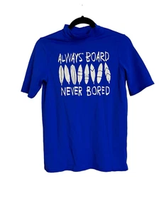 Lands End Shirt Boy Youth Size Large Blue Always Board Never Bored Tee Tiny Flaw - Picture 1 of 11
