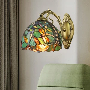 Luxury Tiffany Turquoise Deco Wall Lighting Dragonfly Stained Glass Wall Sconce - Picture 1 of 10