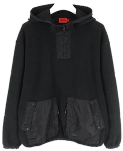 Hugo Boss Daymans Kapuze Herren Groß Pullover Fleece Halb Zip Übergröße Schwarz - Bild 1 von 9
