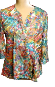 Multiples Women’s Floral Print Shimmer Cardigan3/4 Flare Sleeve Blazer  Size PM  - Picture 1 of 13