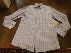 Hugo Boss Light Purple Plaid Long Sleeve Button Shirt Tailored Slim Fit 17 34/35 - Picture 1 of 5