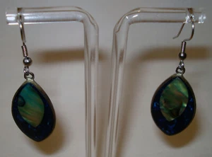 Orecchini pendenti pendenti goccia vintage Al Paca Mexico argento blu MOP abalone traforato - Foto 1 di 4