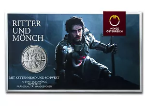 2020 10 Euro Austria Knights Tales Silver Coin & Card Courage Knights Templar  - Picture 1 of 3
