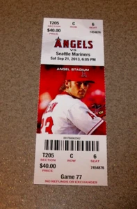 LA Angels 9/21/2013 Full Ticket Stub v Seattle Raul Ibanez Final HR for Mariners - Picture 1 of 3