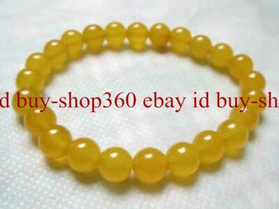 天然 6/8/10/12 毫米黄色黄玉圆形宝石珠手链 8 英寸 AAA+ — 第 1/4 张图片