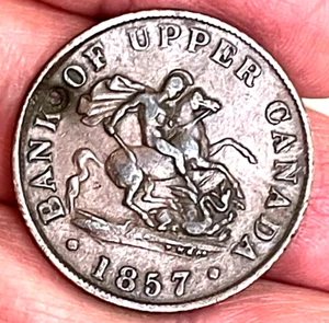 1857 Canada 1/2 Penny - Dragon Slayer - Bank of Upper Canada Token - Picture 1 of 2