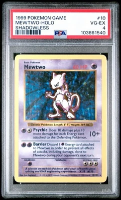 1999 Pokémon Mewtwo Holo Shadowless 10/102 PSA Graded - Image 1 of 2