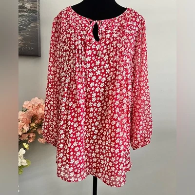 Tommy Hilfiger Plus Size Floral Pintucked Blouse Red Size 0X - Image 1 of 4