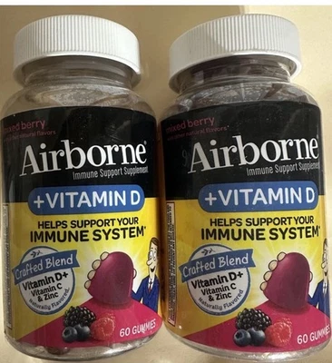 LOT OF ( 2 Airborne Immune Support Vitam DZinc 60CT  EA Mixed Berry Exp 12/2027  - Image 1 of 4