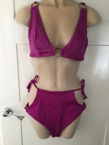 H&M Cerise Pink High Waisted 2 Piece Bikini Size 12 - Picture 1 of 2