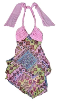 Vestido Vintage Y2k 100% Seda Talla 6 Hada Caprichoso Dobladillo Asimétrico Rosa Halter Foto 1 de 4