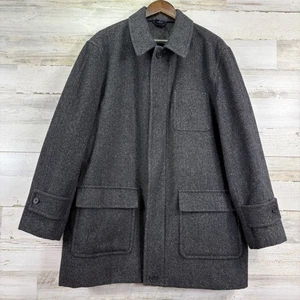 Lands End Wool Alpaca Herringbone Heavy Overcoat Topcoat Mens Size 42-44 L Gray - Picture 1 of 16