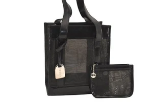 Authentic GUCCI Vintage Hand Tote Bag Purse Mesh Leather Black 6957M - Picture 1 of 10