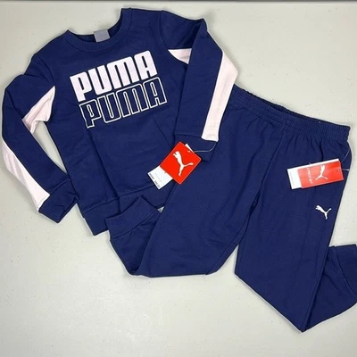 Juego de dos piezas de vellón PUMA - Azul marino con logotipo brillante PUMA rosa Talla 4T Foto 1 de 4