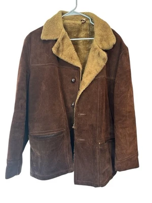 Vintage Suede Brown Leather Coat Jacket Size 44 Unisex - Image 1 of 4