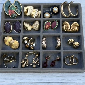 Vintage Earrings Bold Chunky 1980s 90s Hoops Dangle Polished Gold Tone Secretary - Picture 1 of 17
