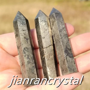 3pcs Natural Pyrite Wand Quartz Crystal Obelisk Point Tower Healing 5.5cm - Picture 1 of 17