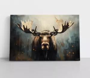 Moose Painting Print Framed Canvas Wall Art Wildlife Animals Modern Abstract - Picture 1 of 14